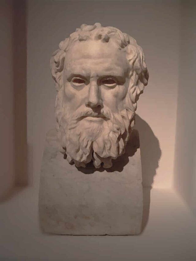 Bust of Hesiod sculpted in stone who wrote the Theogony